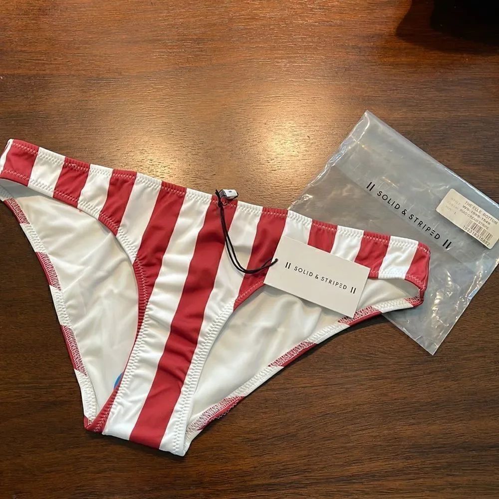 Solid and Striped Dusty Red and Cream Swimsuit Bottom